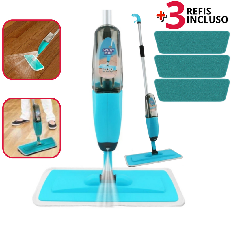 Mop Spray 3 em 1 com Reservatório 400ml – Limpeza Rápida e Eficiente: Lava, Enxágua e Seca Sem Esforço!
