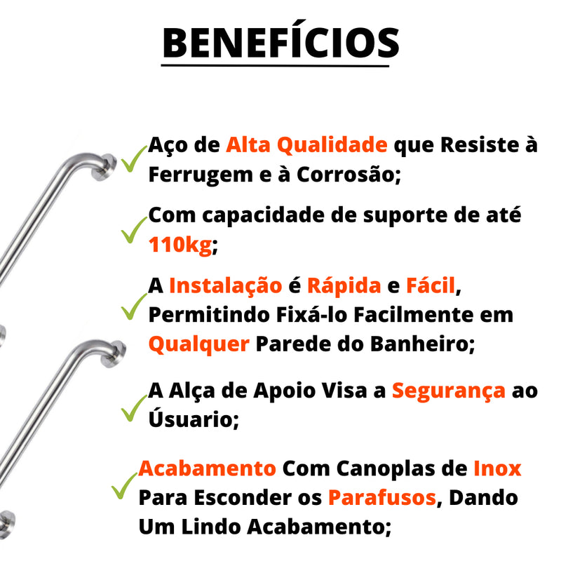 Barras de Apoio para Banheiro 80cm Inox – Segurança para Idosos, Vaso Sanitário e Corredores - Kit 2 ou 4
