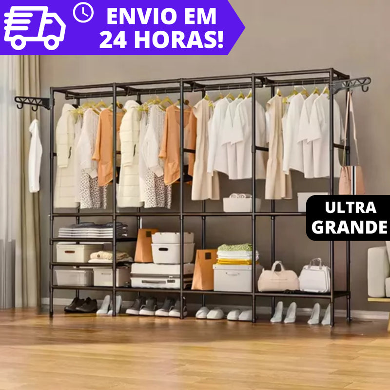 Arara Cabideiro com Sapateira e 10 Prateleiras – 4 Colunas, Super Resistente e Espaçosa para Closet e Quarto!