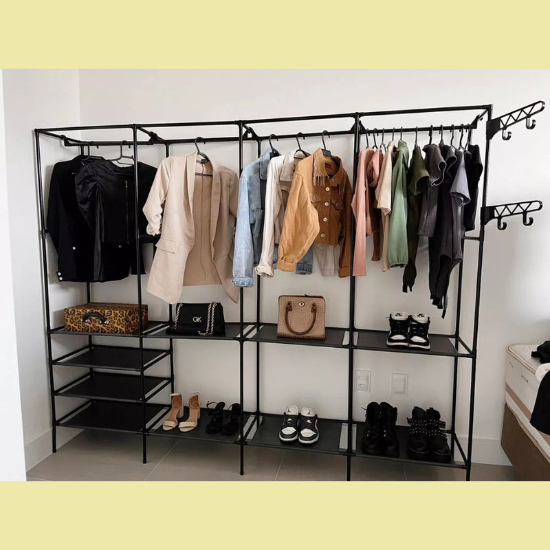 Arara Cabideiro com Sapateira e 10 Prateleiras – 4 Colunas, Super Resistente e Espaçosa para Closet e Quarto!