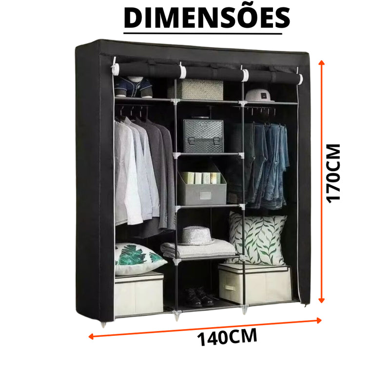 Guarda-Roupa Dobrável 3 Portas com Cabideiro e Sapateira – Portátil, Multiuso e Impermeável!