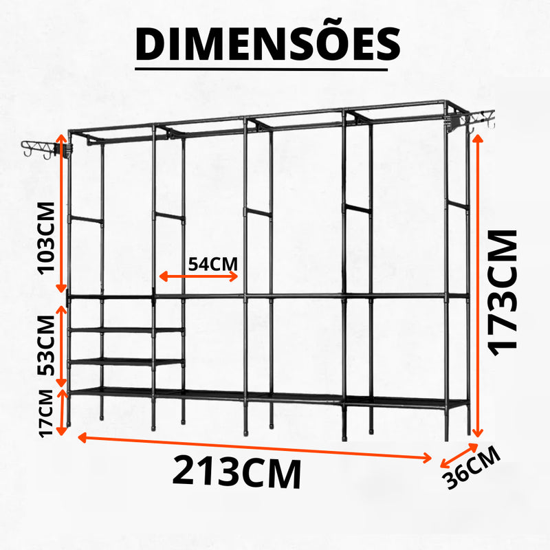 Arara Cabideiro com Sapateira e 10 Prateleiras – 4 Colunas, Super Resistente e Espaçosa para Closet e Quarto!