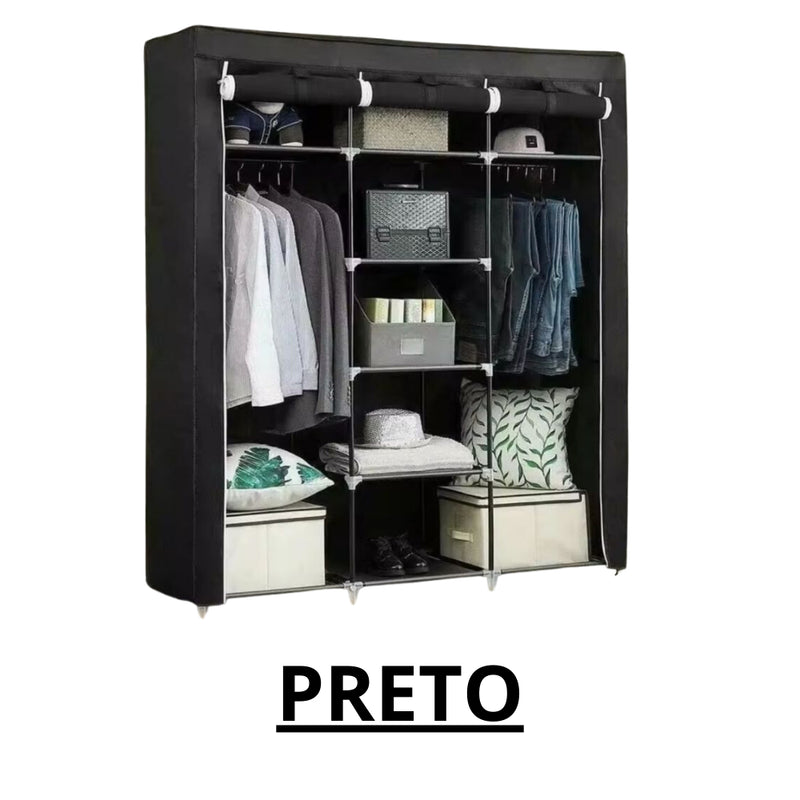 Guarda-Roupa Dobrável 3 Portas com Cabideiro e Sapateira – Portátil, Multiuso e Impermeável!
