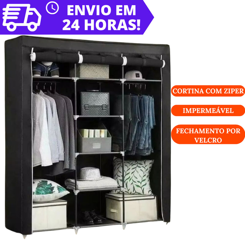 Guarda-Roupa Dobrável 3 Portas com Cabideiro e Sapateira – Portátil, Multiuso e Impermeável!