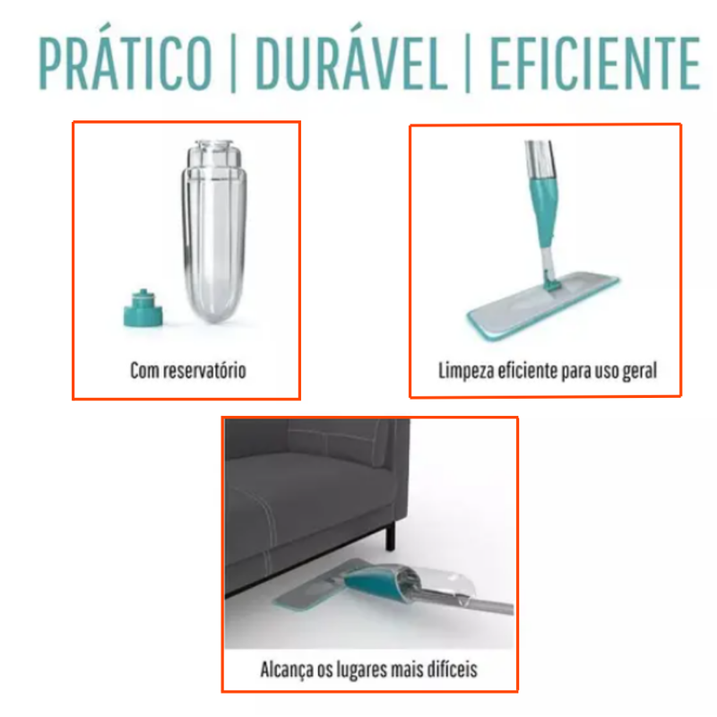 Mop Spray 3 em 1 com Reservatório 400ml – Limpeza Rápida e Eficiente: Lava, Enxágua e Seca Sem Esforço!