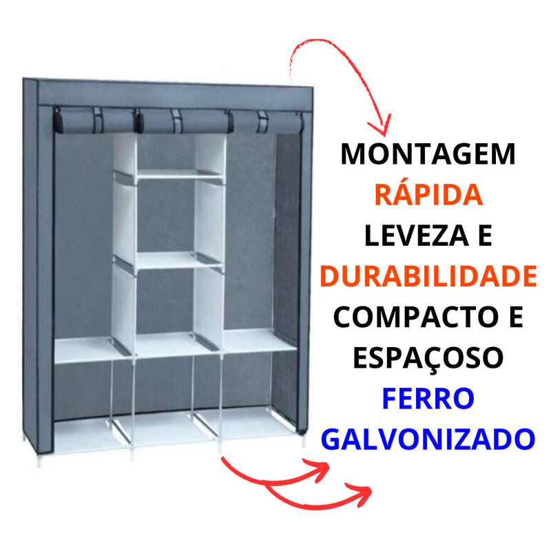 Guarda-Roupa Dobrável 3 Portas com Cabideiro e Sapateira – Portátil, Multiuso e Impermeável!