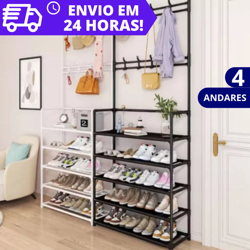 Sapateira com Cabideiro 4 Andares – Organize 12 Pares + Roupas e Acessórios em um Só Lugar!