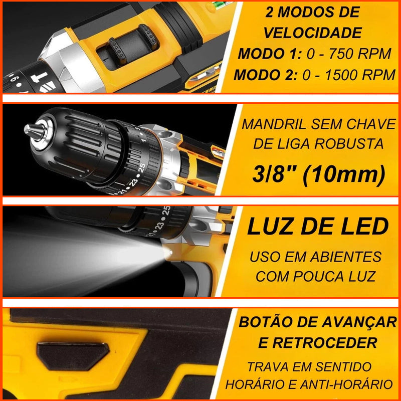 Parafusadeira Furadeira 48V 2 BATERIAS Muito Forte Com Maleta Completa RESISTENTE