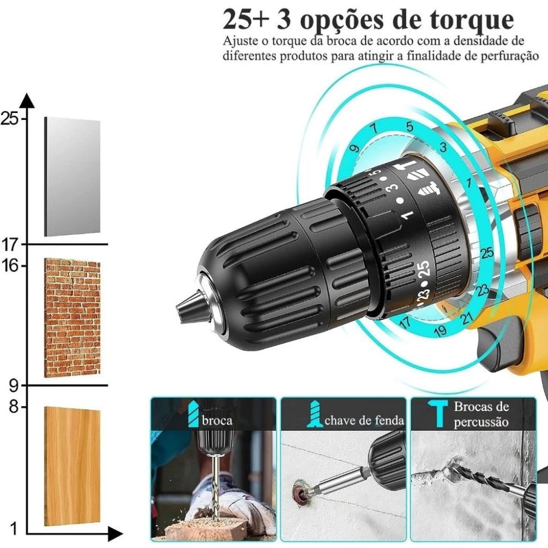 Parafusadeira Furadeira 48V 2 BATERIAS Muito Forte Com Maleta Completa RESISTENTE