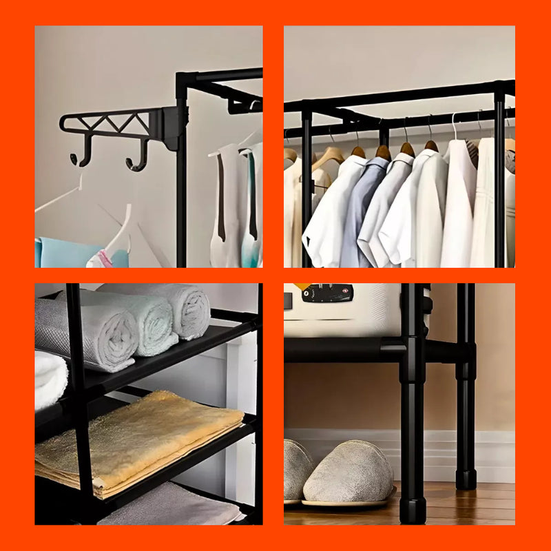 Arara Cabideiro com Sapateira e 10 Prateleiras – 4 Colunas, Super Resistente e Espaçosa para Closet e Quarto!