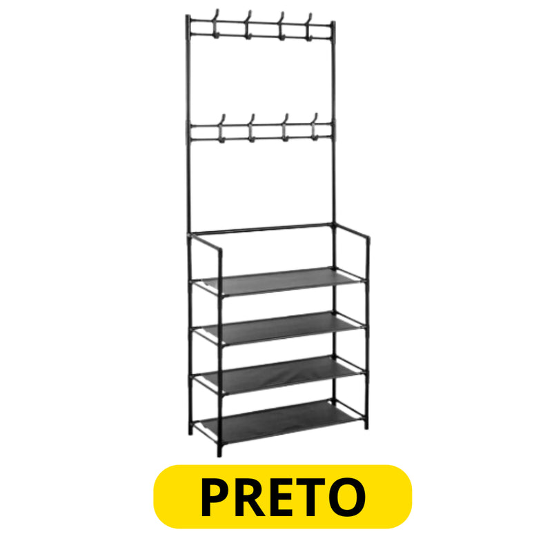Sapateira com Cabideiro 4 Andares – Organize 12 Pares + Roupas e Acessórios em um Só Lugar!