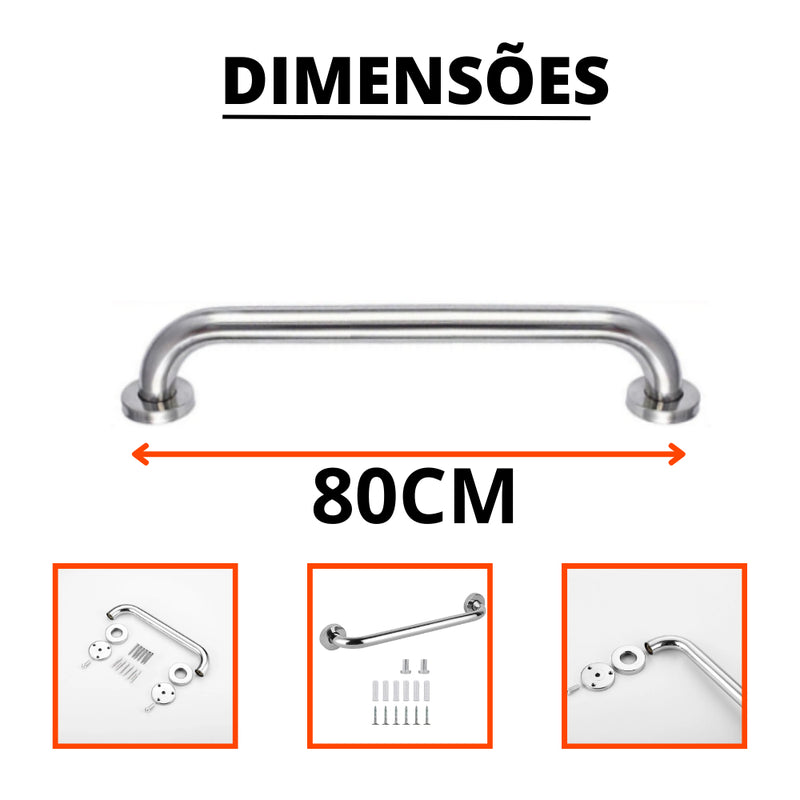 Barras de Apoio para Banheiro 80cm Inox – Segurança para Idosos, Vaso Sanitário e Corredores - Kit 2 ou 4