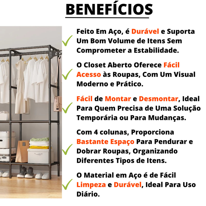 Arara Cabideiro com Sapateira e 10 Prateleiras – 4 Colunas, Super Resistente e Espaçosa para Closet e Quarto!