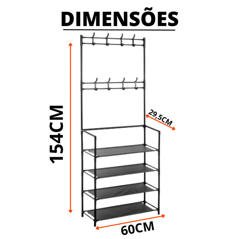 Sapateira com Cabideiro 4 Andares – Organize 12 Pares + Roupas e Acessórios em um Só Lugar!